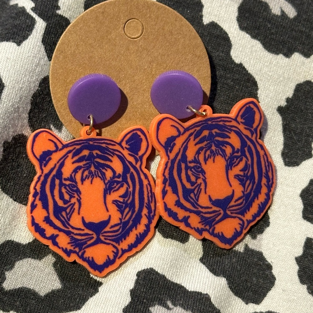 Orange and Purple Tiger Earrings